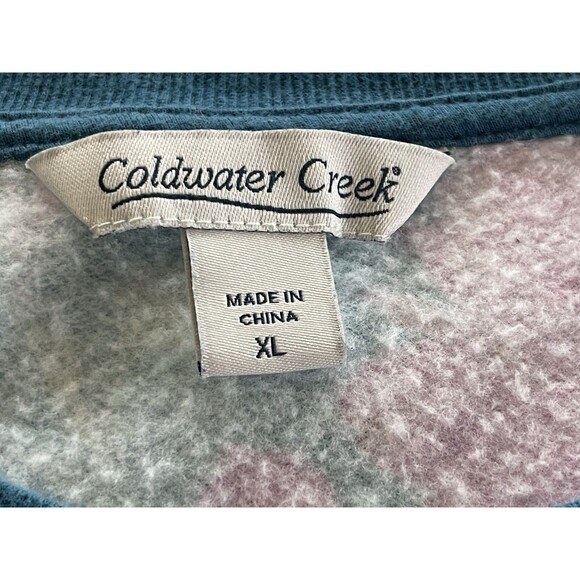 Coldwater Creek Teal Floral Sweatshirt Side Pockets Ladies Size XL - Picture 7 of 14